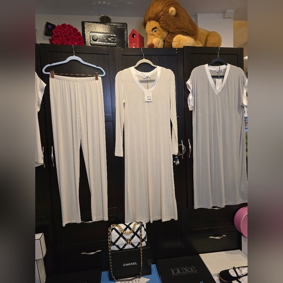 Frette Cascade Luxury Loungewear 2025 NWT  Beige /White Nightgown Silk & Cotton - Picture 10 of 12